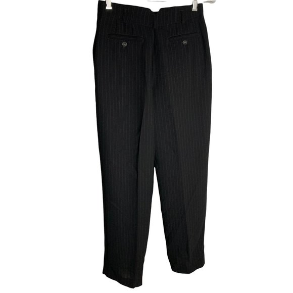 Vintage Emma James Pinstripe Dress Pants 4P Black Ankle Crop Pockets Button - Picture 3 of 5